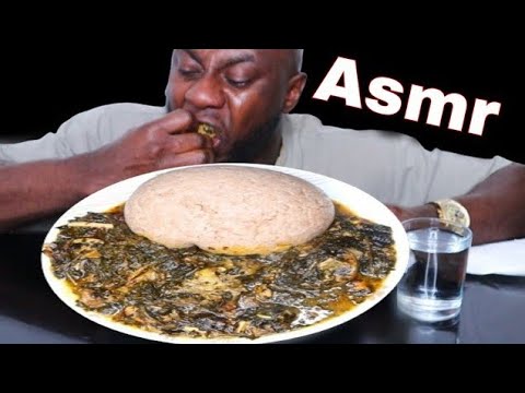 ASMR AFRICAN FOOD MUKBANG WHEAT FUFU AND BITTER LEAF SOUP MUKBANG