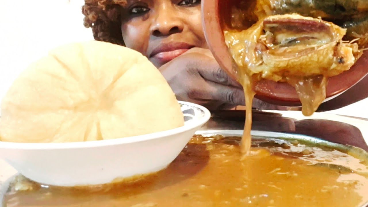 Asmr African food  with Fufu and Ogbono soup Mukbang