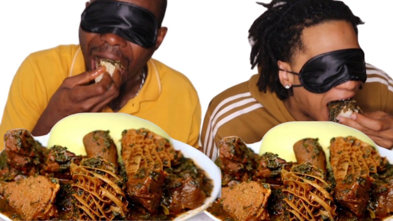 Big Bites blindfold Challenge | Fufu and vegetable soup African Food