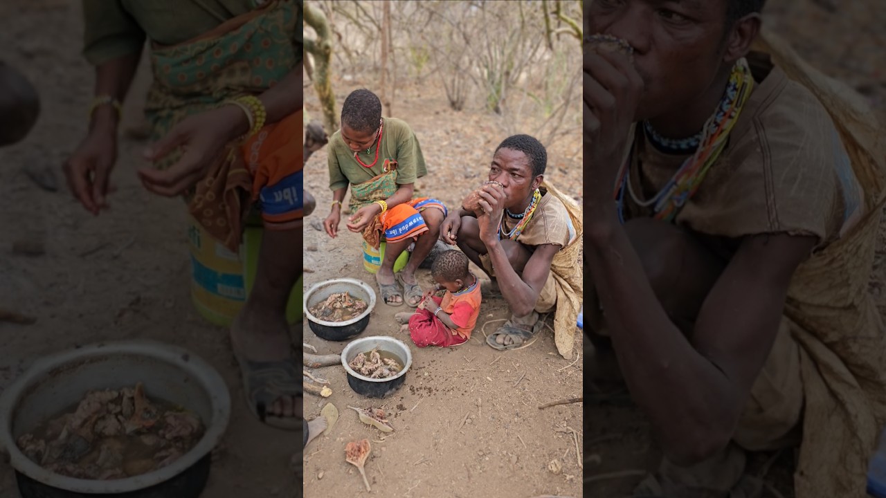 Hadza Family Enjoy Guinea Fowls Meat For Breakfast#shortsfeed #hadzabetribe