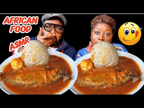 ASMR Tilapia Fish with Oat Fufu & Spicy Tomato Pepper Soup | African Food Mukbang | Nigerian Food