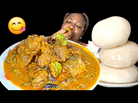 African food mukbang/ banga with okra soup mukbang (Fufu ASMR)