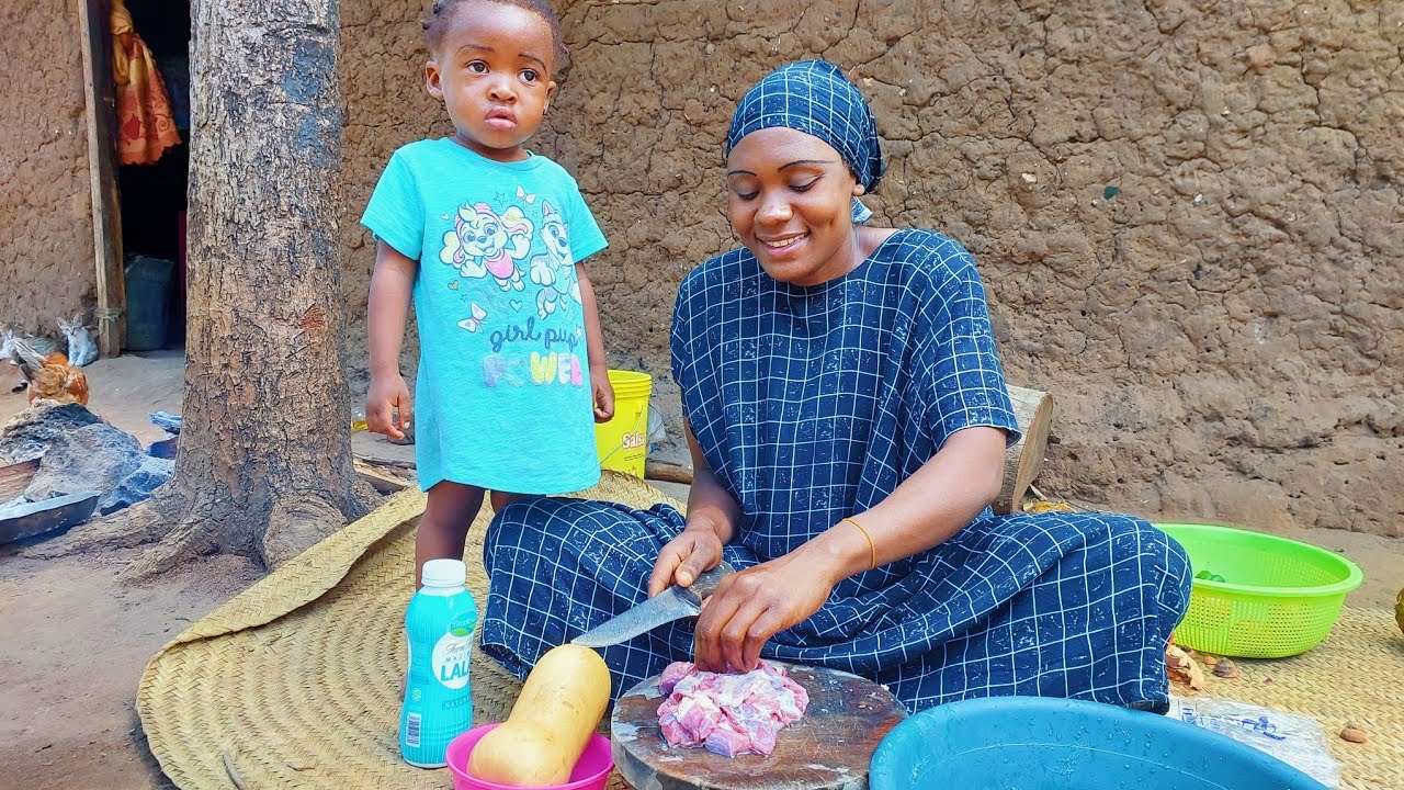 African Village Life of Our Organic Mom#Cooking Village Food, Beef Curry and Carrot Rice