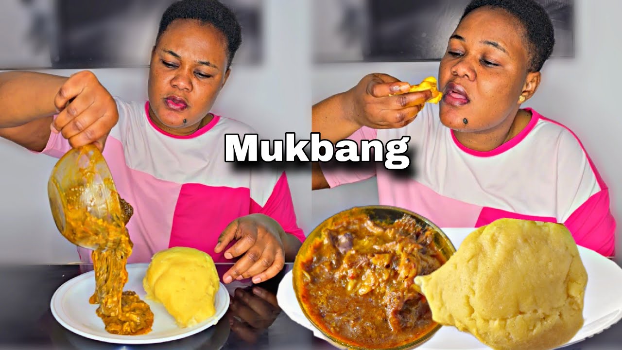 Semovita  With  Okro soup Mukbang, Eat with Me, African food Mukbang