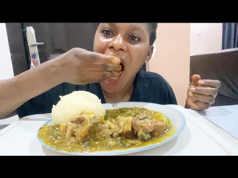 Asmr Mukbang Okro soup with Ccassava Fufu/African Food Mukbang