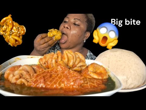 African food mukbang/ Big Bite Challenge Fufu with ewedu soup with Assorted meat