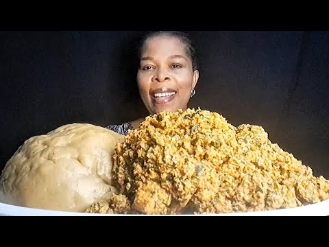 Mukbang African food spicy egusi soup turkey wings with plantain fufu